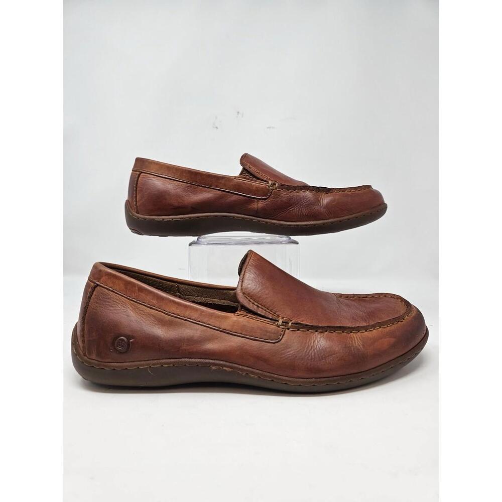 MENS BORN ALLEN SLIP ON LOAFER‎ SHOES TOBACCO BROWN LEATHER SIZE 10M